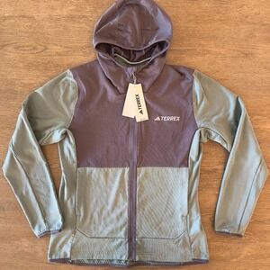 NEW Adidas Terrex Xperior Light Full Zip Fleece Hiking Jacket-Green/Gray-Size Lg